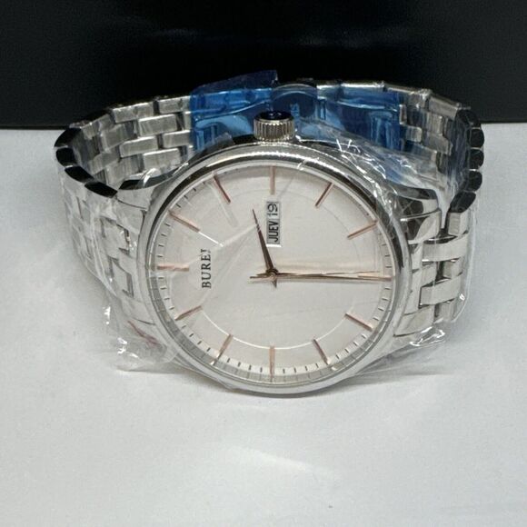 Burei S-13001M Men's Silver Stainless Steel Analog White Dial Quartz Watch JNA48 - Picture 5 of 12